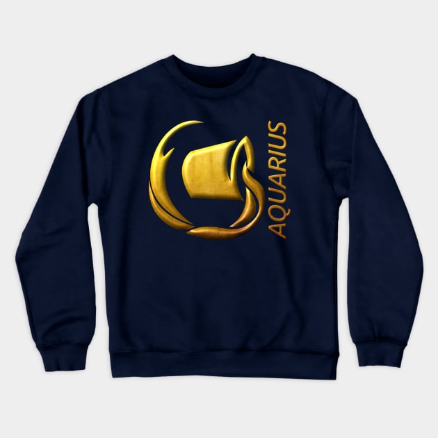 Golden Aquarius Zodiac Sign Relief Stamped In Gold Crewneck Sweatshirt by peter2art